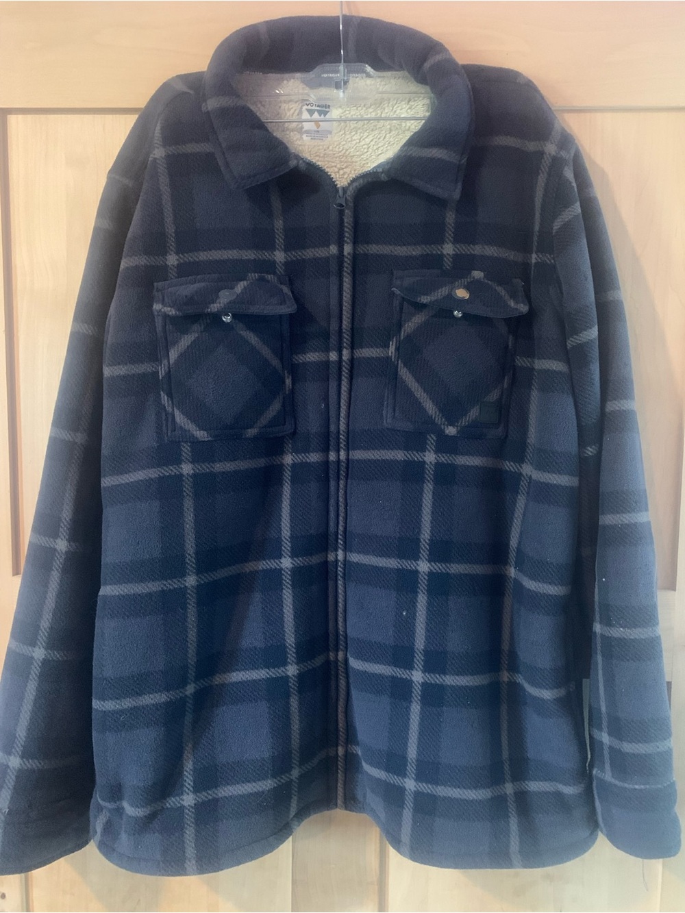 Men's Voyager Navy Plaid Sherpa-Lined Zip Chore Shacket